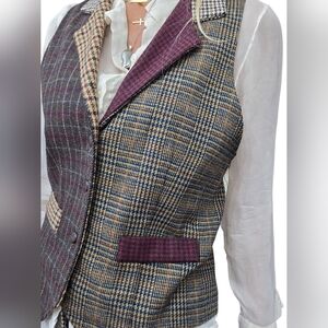 Vintage Bonjour Wool Blend Patchwork Tweed Vest Boho USA Made M
